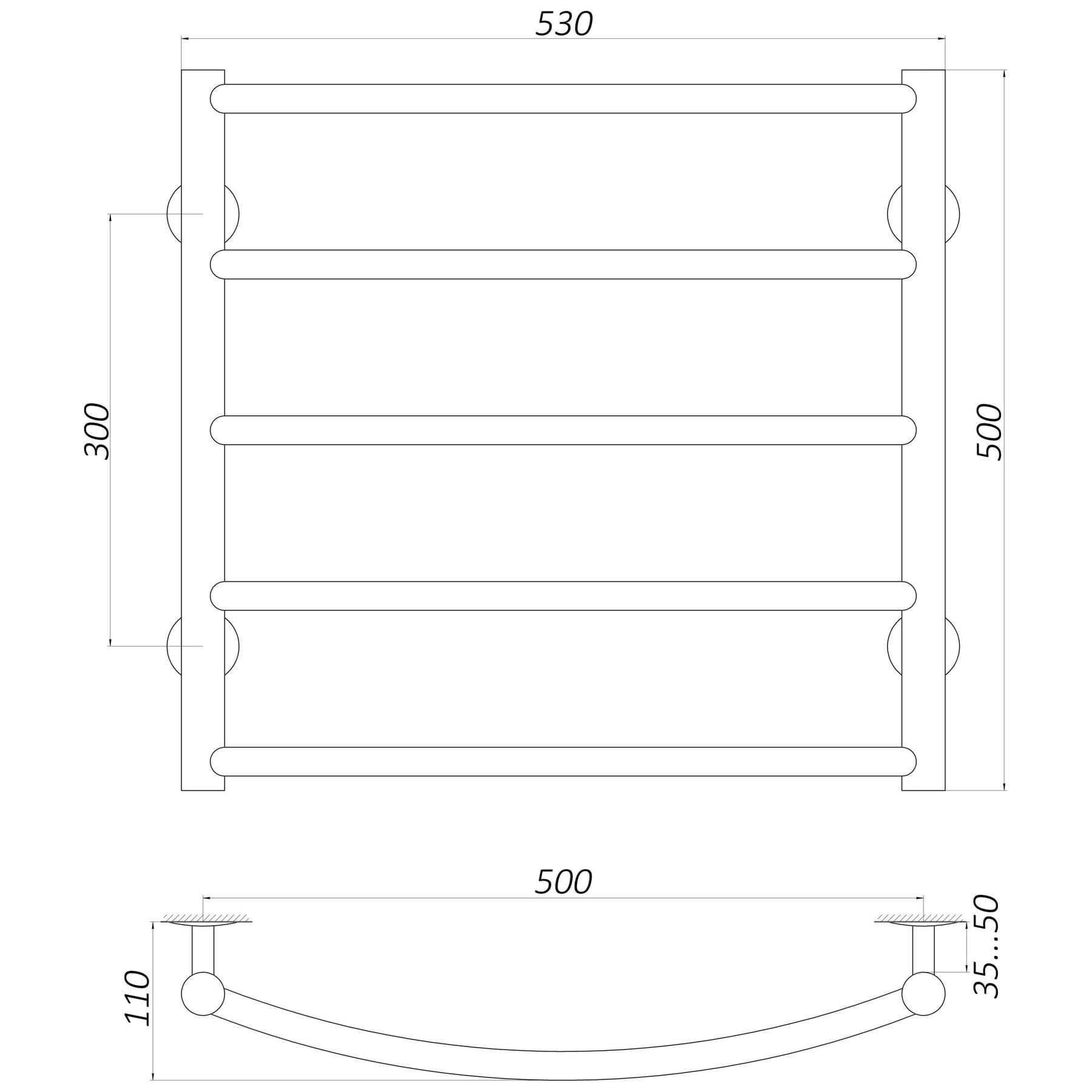 Рушникосушарка UNIO LD W 500-500-5 BLK Драбинка Дуга вода чорна 5