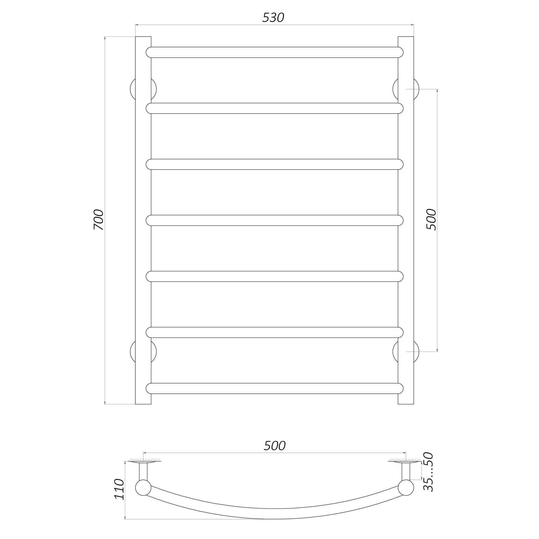 Рушникосушарка UNIO LD W 700-500-7 BLK Драбинка Дуга вода чорна 5