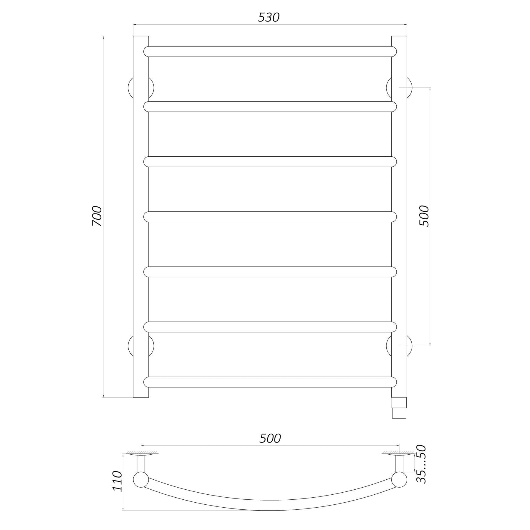 Рушникосушарка UNIO LD ER 700-500-7 BLK Драбинка Дуга електро чорна 5