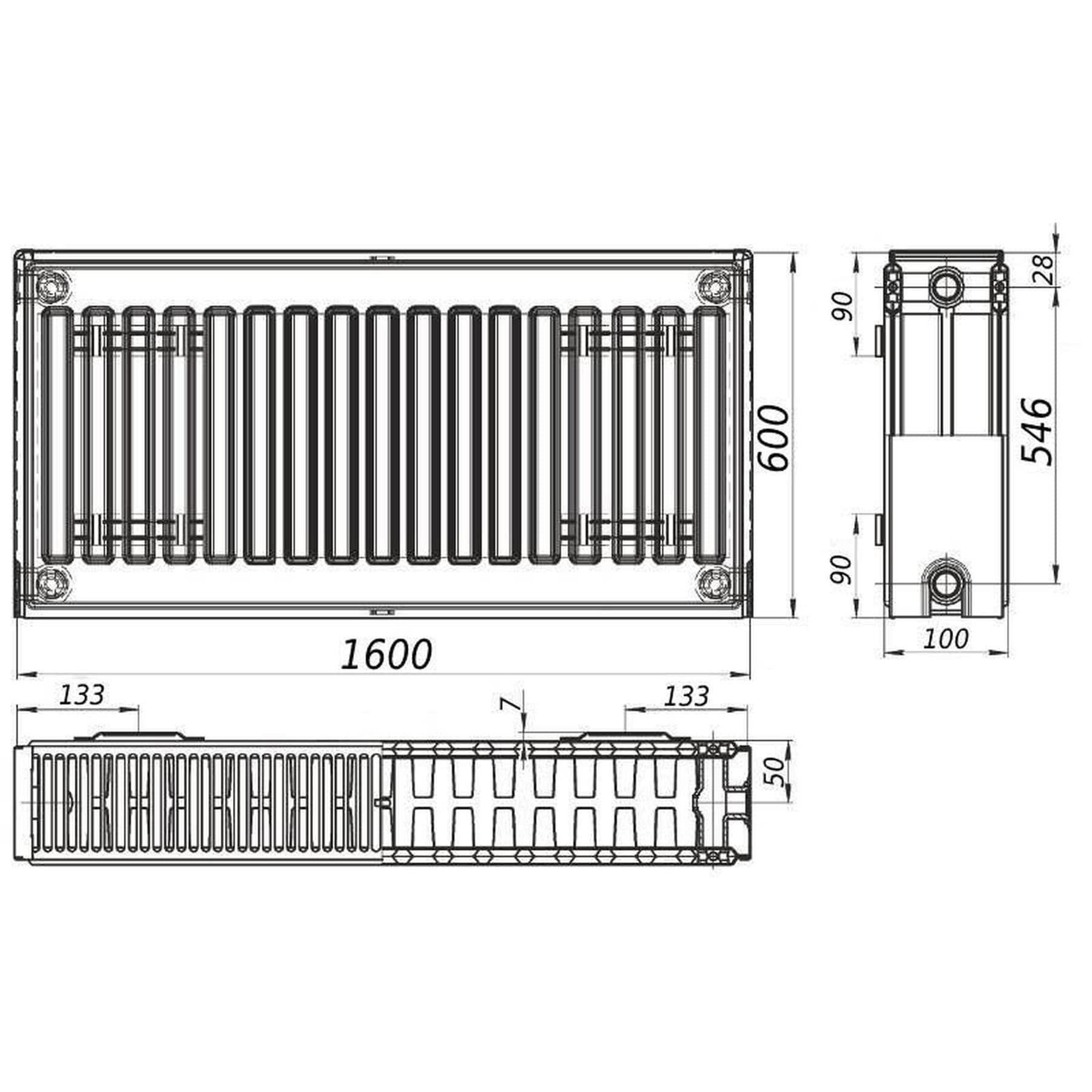 Радіатор сталевий 22/600х1600 бок QUEEN THERM (KORAD) 5