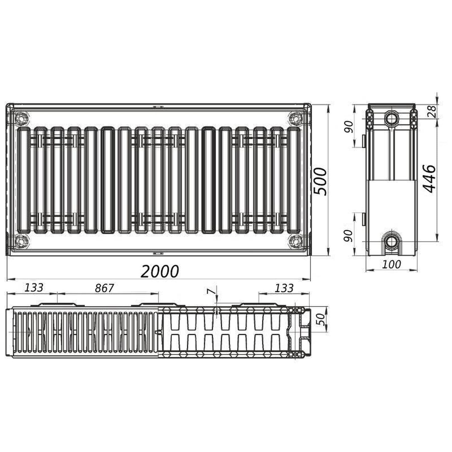 Радіатор сталевий 22/500х2000 бок QUEEN THERM (KORAD) 5