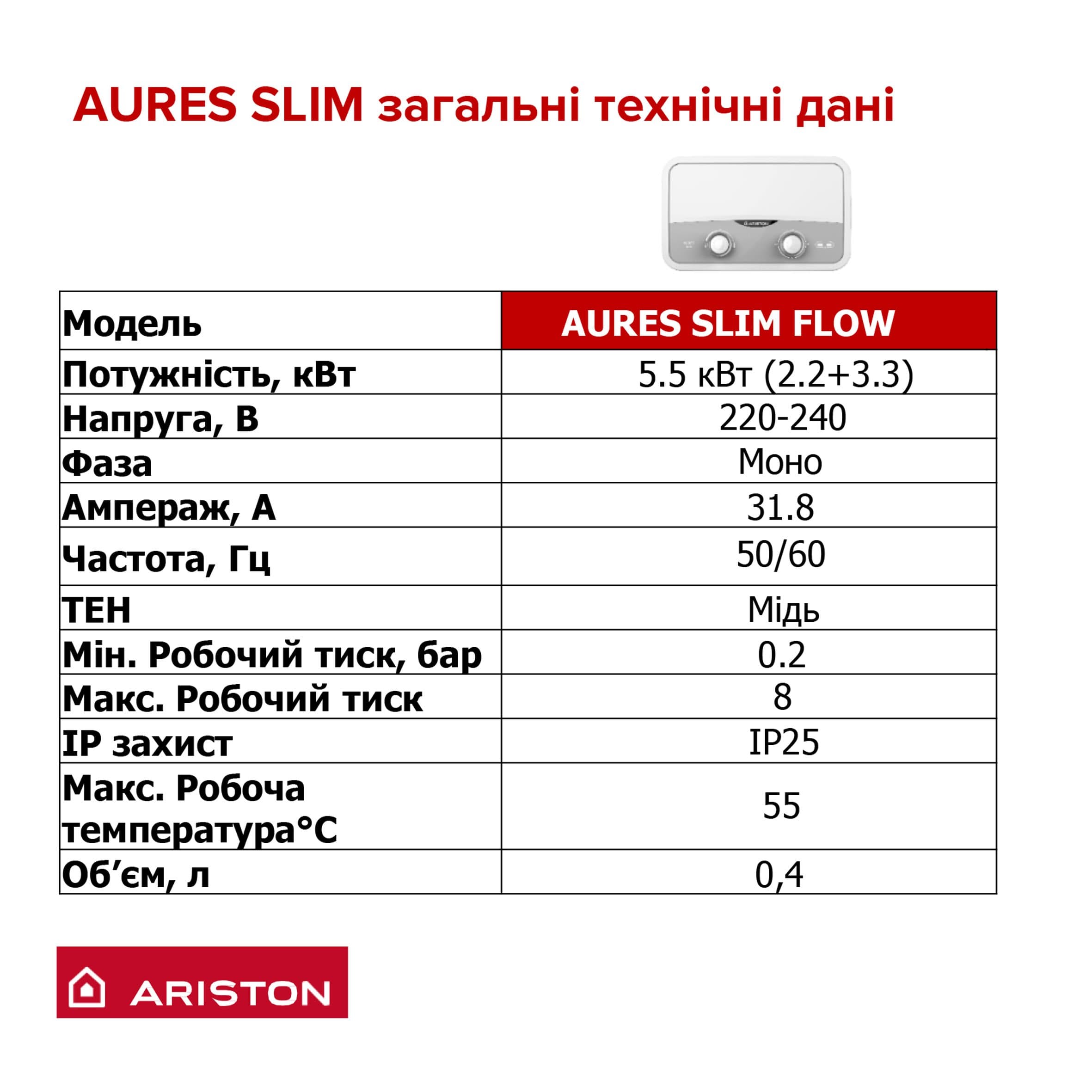 Водонагрівач проточний ARISTON AURES SF 5.5K 3