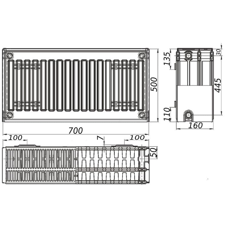 Радіатор сталевий 33/500x700 бок KALITE 3