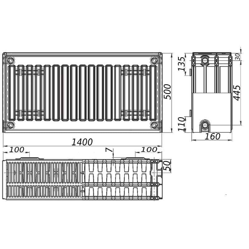 Радіатор сталевий 33/500х1400 бок KALITE 3