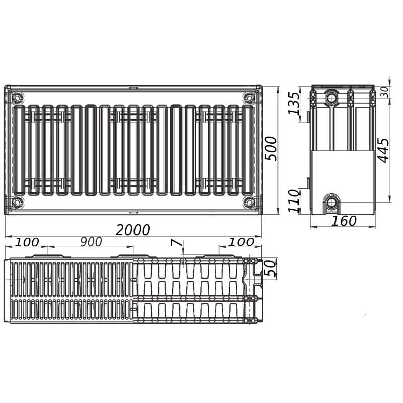 Радіатор сталевий 33/500х2000 бок KALITE 3