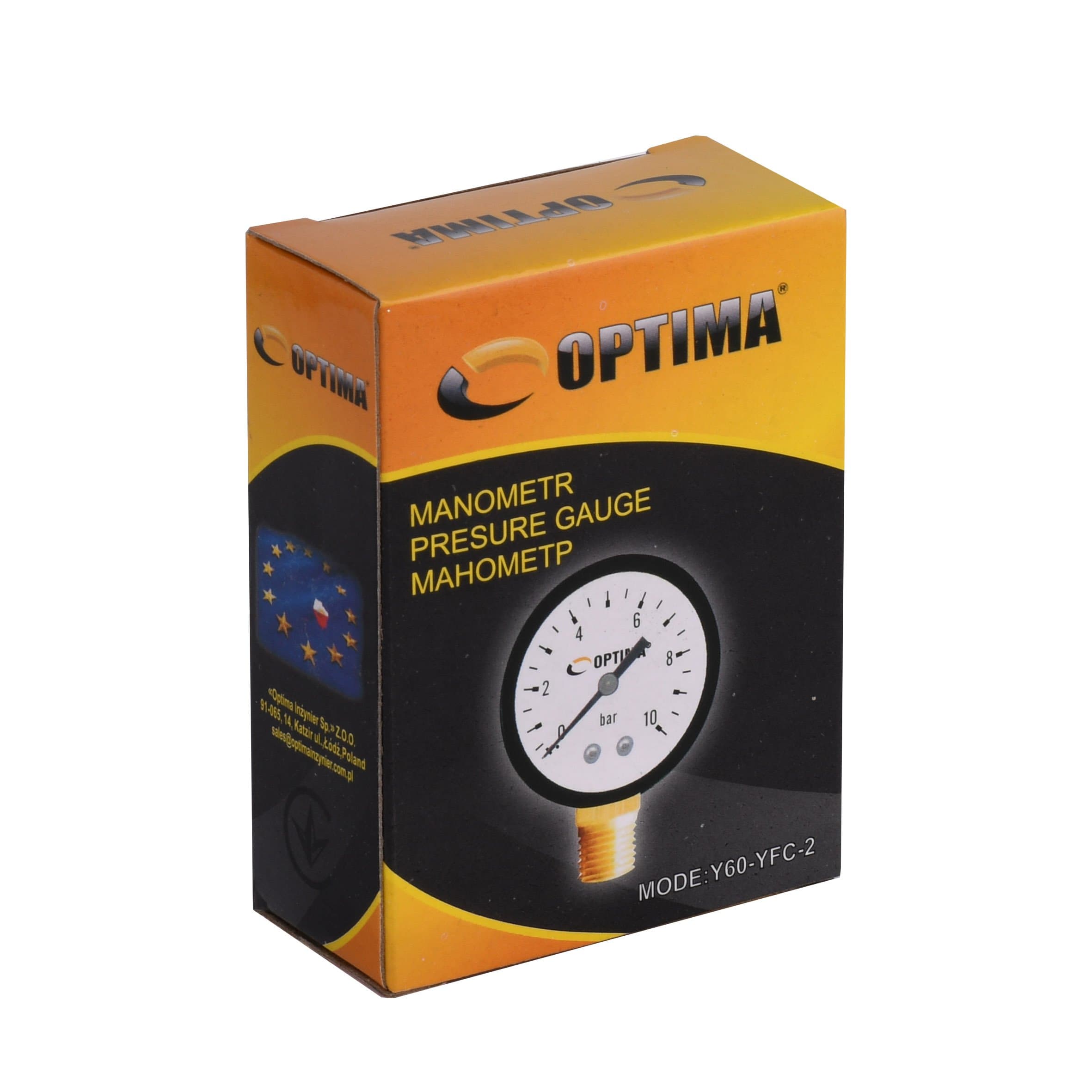 Манометр ″Optima″ 10 атм.  60 мм нижнє під'єднання сталевий корпус ( Y60 - YFC-2 ) 3