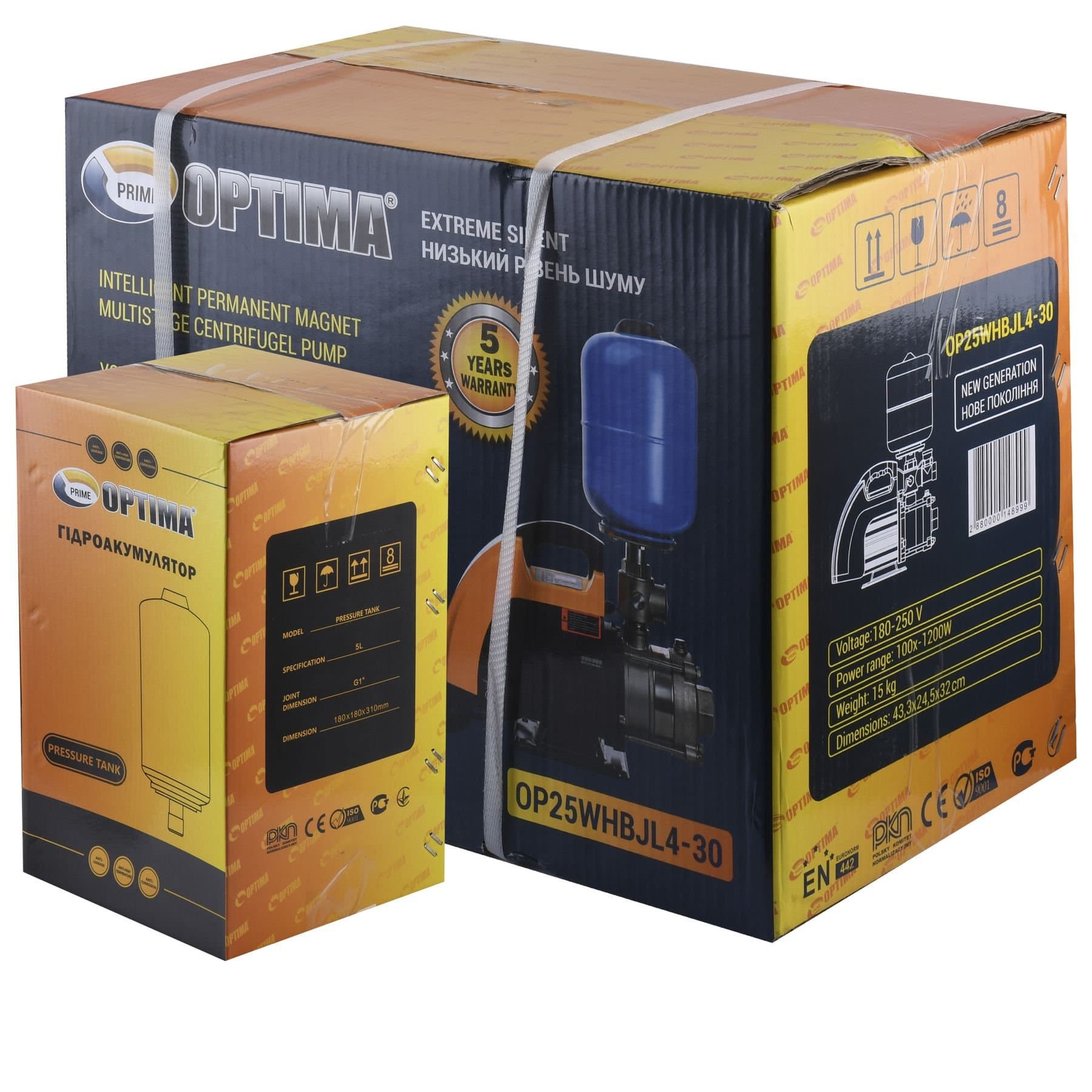 Насосна станція Optima PRIME OP25WHBJL4-30 з інтел. част.перетв, на базі багатост. насоса + бак 5л 2